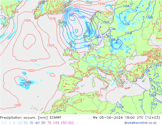 Precipitation accum. ECMWF We 05.06.2024 15 UTC