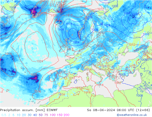 Totale neerslag ECMWF za 08.06.2024 06 UTC