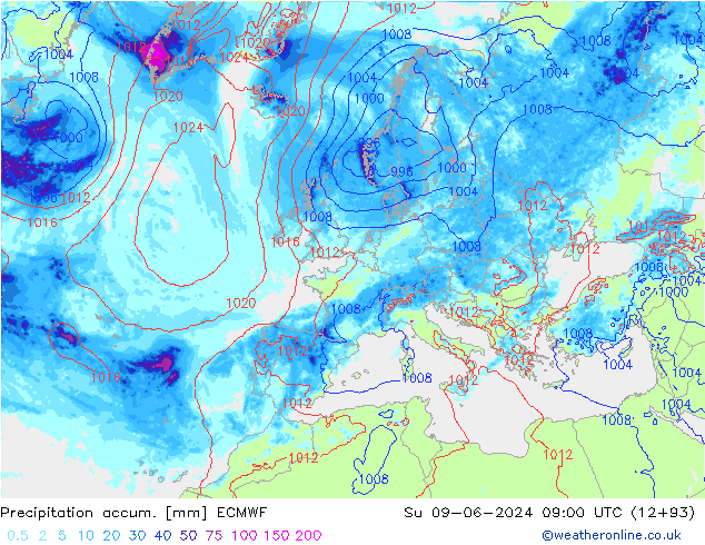 Précipitation accum. ECMWF dim 09.06.2024 09 UTC