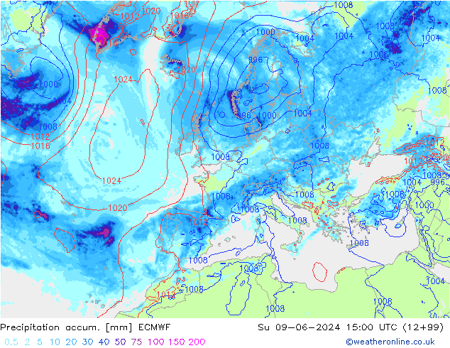 Precipitation accum. ECMWF Su 09.06.2024 15 UTC