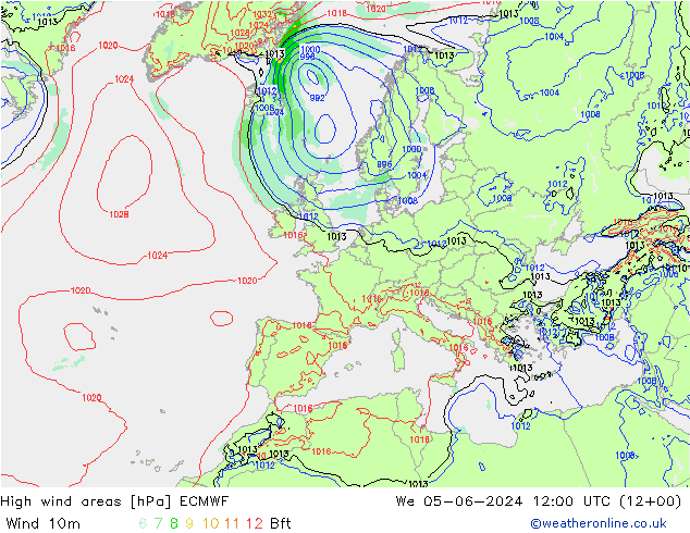 High wind areas ECMWF ср 05.06.2024 12 UTC