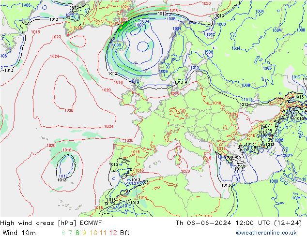 yüksek rüzgarlı alanlar ECMWF Per 06.06.2024 12 UTC