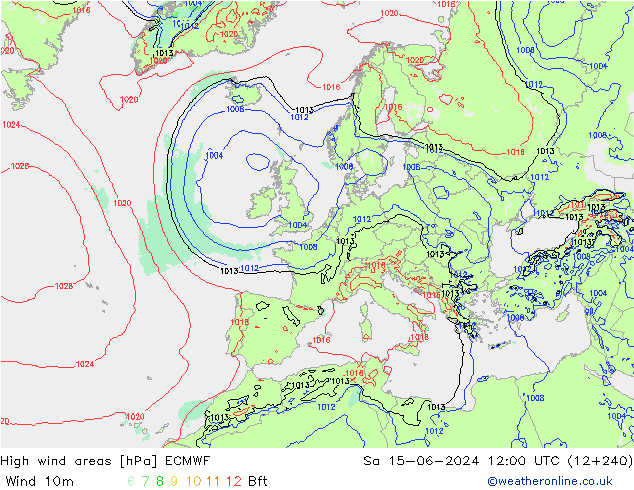 High wind areas ECMWF Sáb 15.06.2024 12 UTC