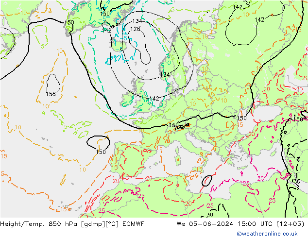 Height/Temp. 850 hPa ECMWF We 05.06.2024 15 UTC