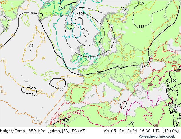 Z500/Rain (+SLP)/Z850 ECMWF Qua 05.06.2024 18 UTC