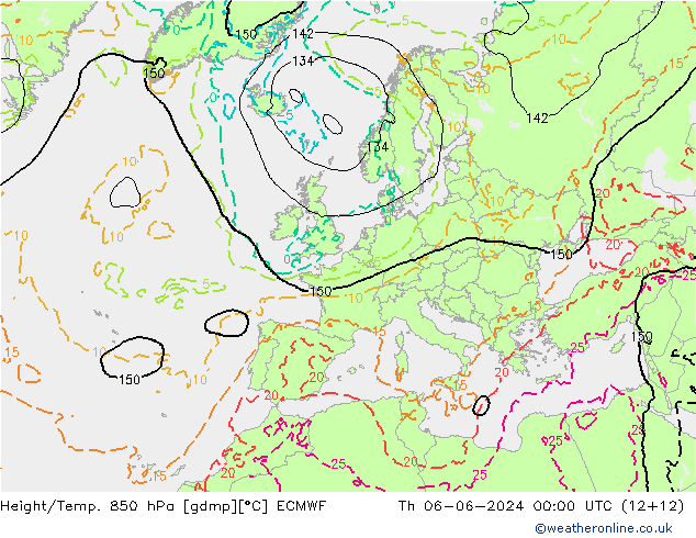 Height/Temp. 850 hPa ECMWF 星期四 06.06.2024 00 UTC