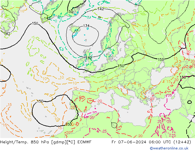 Height/Temp. 850 hPa ECMWF Pá 07.06.2024 06 UTC