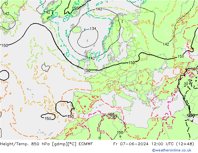 Height/Temp. 850 hPa ECMWF Fr 07.06.2024 12 UTC