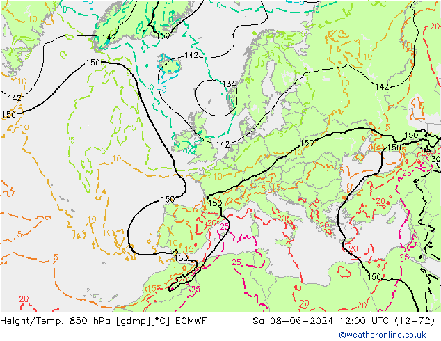 Z500/Rain (+SLP)/Z850 ECMWF So 08.06.2024 12 UTC