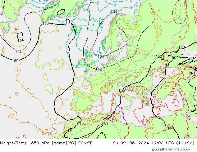 Z500/Rain (+SLP)/Z850 ECMWF So 09.06.2024 12 UTC