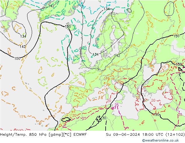 Z500/Regen(+SLP)/Z850 ECMWF zo 09.06.2024 18 UTC