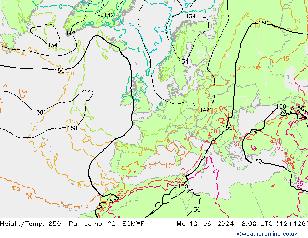 Height/Temp. 850 гПа ECMWF пн 10.06.2024 18 UTC