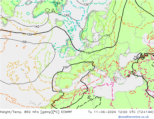 Height/Temp. 850 hPa ECMWF Ter 11.06.2024 12 UTC