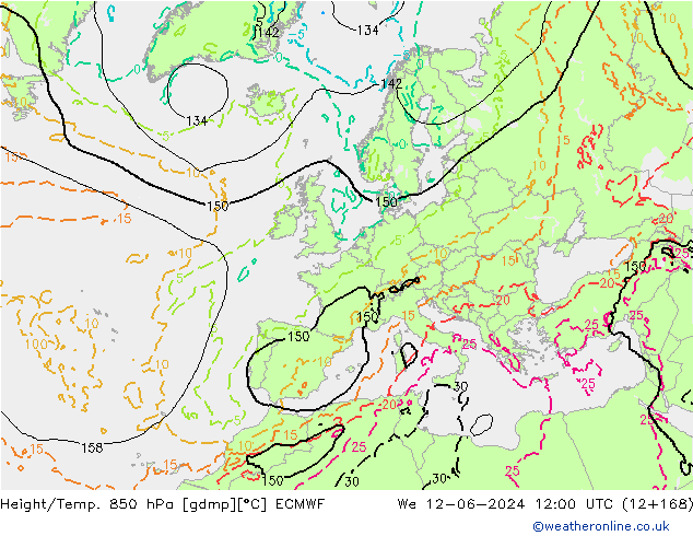 Z500/Rain (+SLP)/Z850 ECMWF We 12.06.2024 12 UTC