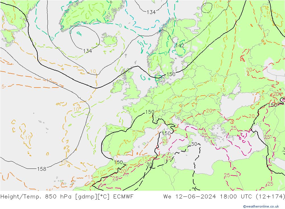 Yükseklik/Sıc. 850 hPa ECMWF Çar 12.06.2024 18 UTC