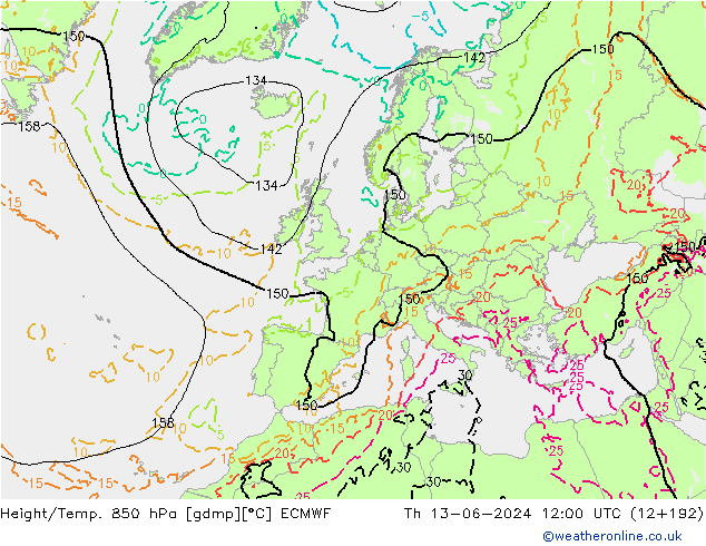 Z500/Rain (+SLP)/Z850 ECMWF Th 13.06.2024 12 UTC