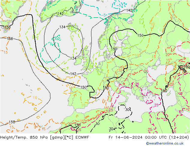 Height/Temp. 850 hPa ECMWF Pá 14.06.2024 00 UTC