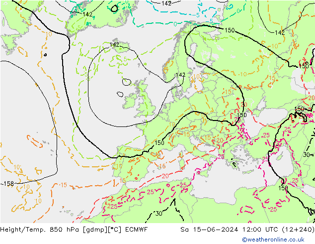 Height/Temp. 850 hPa ECMWF So 15.06.2024 12 UTC