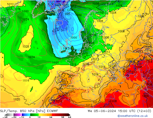 SLP/Temp. 850 hPa ECMWF Mi 05.06.2024 15 UTC