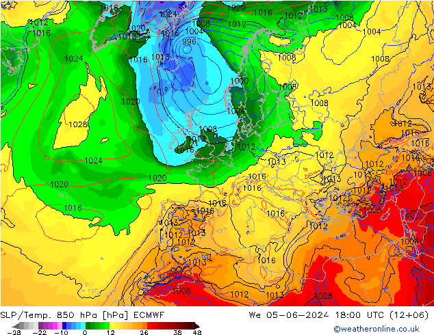 SLP/Temp. 850 hPa ECMWF mer 05.06.2024 18 UTC