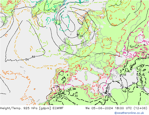 Hoogte/Temp. 925 hPa ECMWF wo 05.06.2024 18 UTC