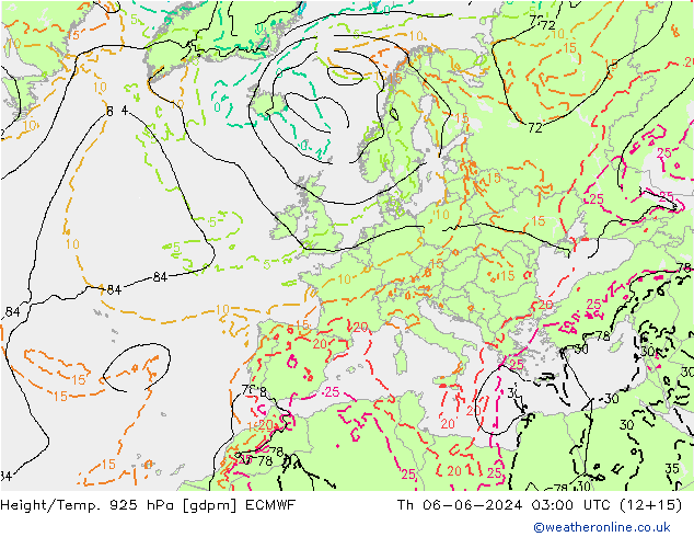 Geop./Temp. 925 hPa ECMWF jue 06.06.2024 03 UTC