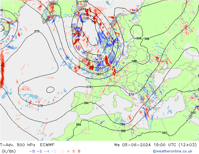 T-Adv. 500 hPa ECMWF mer 05.06.2024 15 UTC