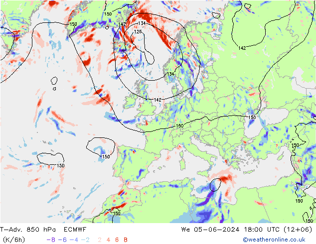 T-Adv. 850 hPa ECMWF St 05.06.2024 18 UTC