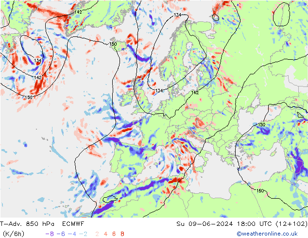 T-Adv. 850 hPa ECMWF Ne 09.06.2024 18 UTC