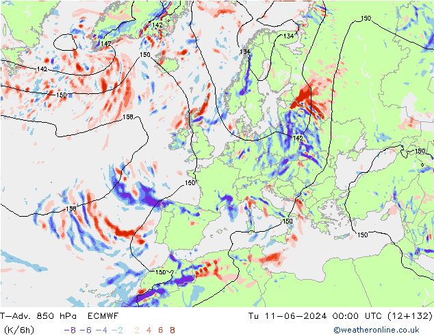 T-Adv. 850 hPa ECMWF Ter 11.06.2024 00 UTC