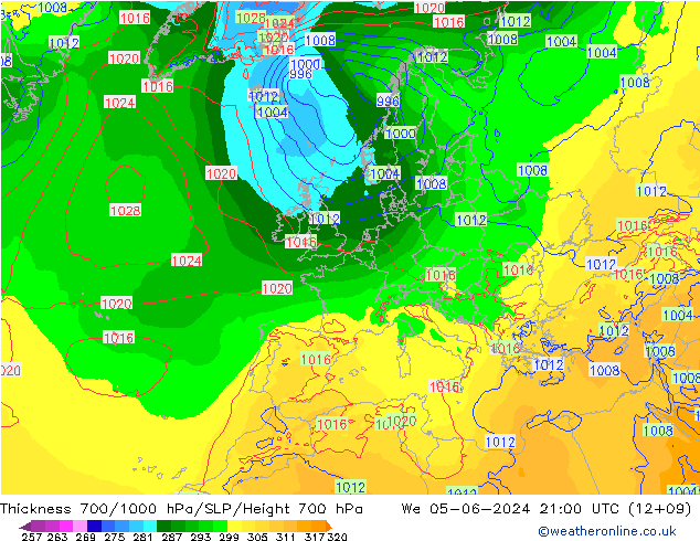 700-1000 hPa Kalınlığı ECMWF Çar 05.06.2024 21 UTC