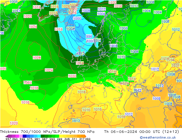 700-1000 hPa Kalınlığı ECMWF Per 06.06.2024 00 UTC