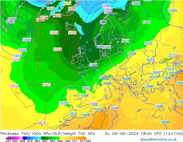 Thck 700-1000 hPa ECMWF Ne 09.06.2024 18 UTC