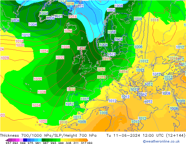 Thck 700-1000 hPa ECMWF Ter 11.06.2024 12 UTC