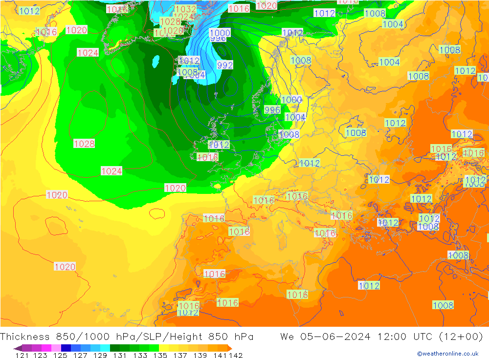 850-1000 hPa Kalınlığı ECMWF Çar 05.06.2024 12 UTC