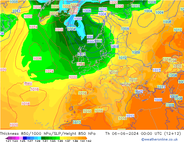 Dikte 850-1000 hPa ECMWF do 06.06.2024 00 UTC