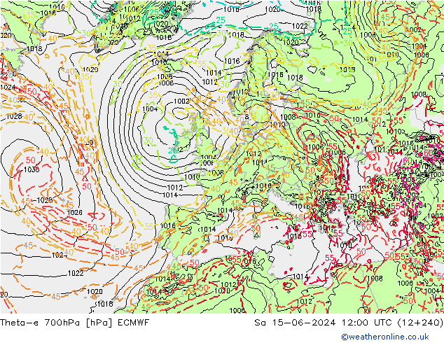 Theta-e 700hPa ECMWF sab 15.06.2024 12 UTC