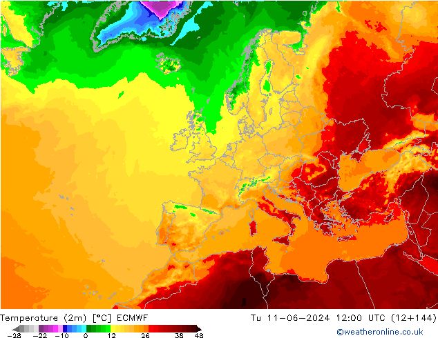 Temperaturkarte (2m) ECMWF Di 11.06.2024 12 UTC