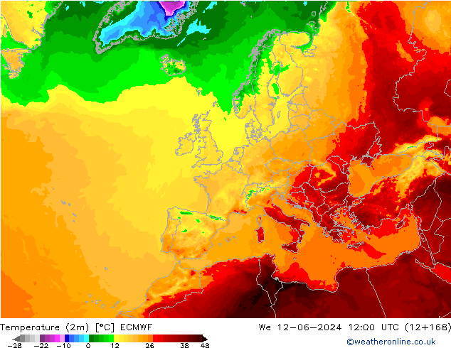 Sıcaklık Haritası (2m) ECMWF Çar 12.06.2024 12 UTC