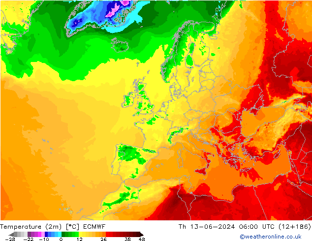Temperaturkarte (2m) ECMWF Do 13.06.2024 06 UTC