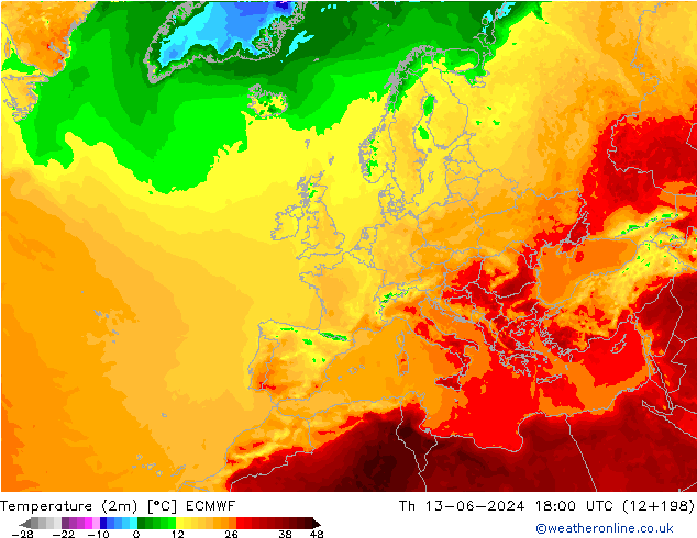 Temperaturkarte (2m) ECMWF Do 13.06.2024 18 UTC