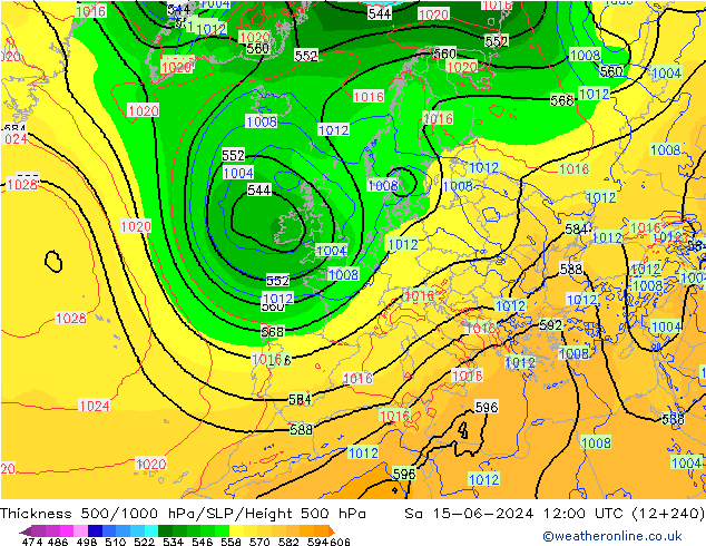 Schichtdicke 500-1000 hPa ECMWF Sa 15.06.2024 12 UTC