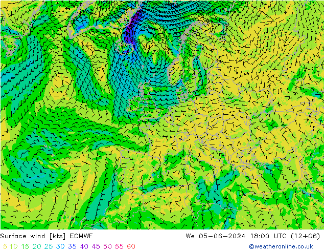 Surface wind ECMWF We 05.06.2024 18 UTC