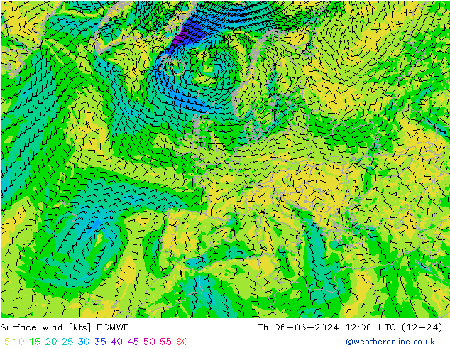 Rüzgar 10 m ECMWF Per 06.06.2024 12 UTC