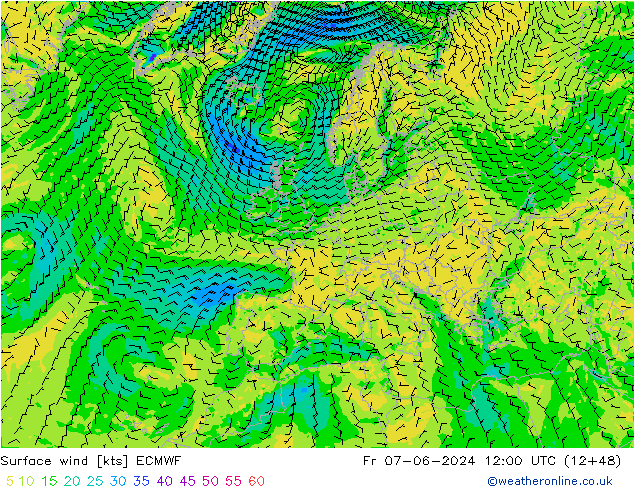 Surface wind ECMWF Fr 07.06.2024 12 UTC