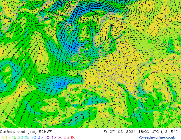 Vento 10 m ECMWF ven 07.06.2024 18 UTC