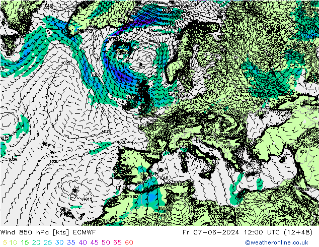 Wind 850 hPa ECMWF Fr 07.06.2024 12 UTC