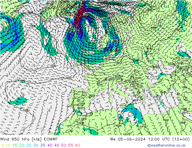 Rüzgar 950 hPa ECMWF Çar 05.06.2024 12 UTC