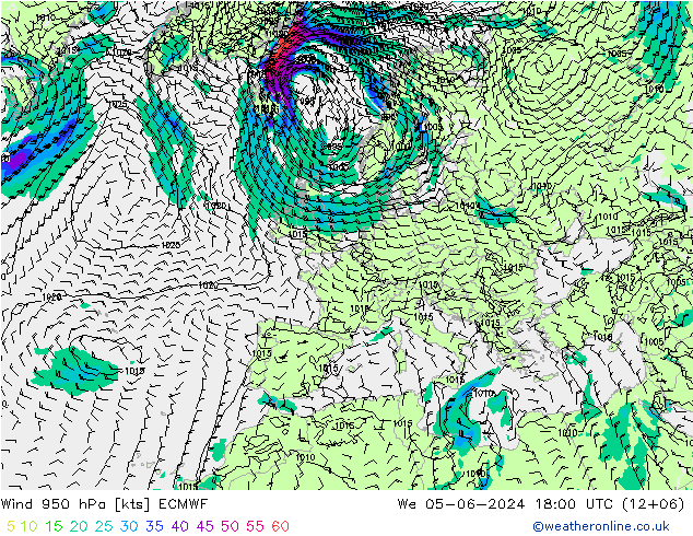 Wind 950 hPa ECMWF Mi 05.06.2024 18 UTC