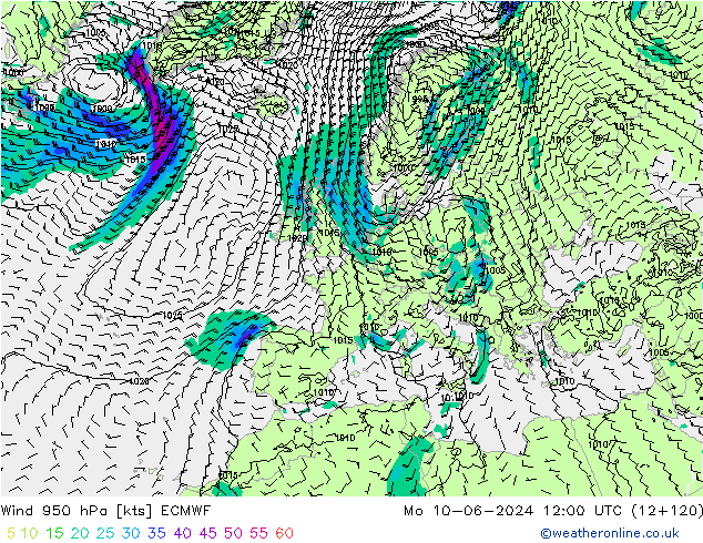 Vento 950 hPa ECMWF Seg 10.06.2024 12 UTC